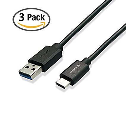 Nekteck [3PACK] USB 3.1 USB-C to USB A Male 56k ohm resistor 3.3ft Data Charging Cord Reversible Design for Macbook 12 Inch, LG G5/G6, Galaxy S8 S8 Plus/S9 S9Plus/Pixel2/Pixel2 XL OnePlus 6, Black