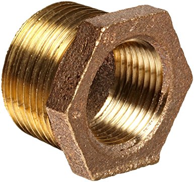 Anderson Metals Brass Threaded Pipe Fitting, Hex Bushing, 1/4" Male x 1/8" Female