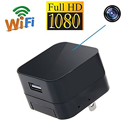 ALON HD 1080P WIFI IP Hidden Camera Wall Plug Mini USB Charger Spy Cam Wireless Nanny Adapter Cameras with Audio Remote View via iPhone/Android APP, PC, Tablet Support Video Loop Recording