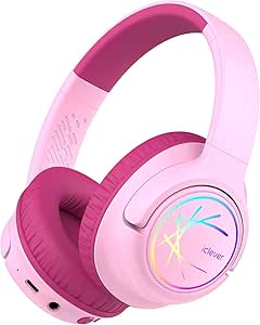 iClever Kids Headphones Wireless with LED Lights, BTH18 Safe Volume 74/85/94dBA, 43H Playtime, Stereo Sound, USB-C, AUX Cable, Bluetooth5.3 Over Ear Kids Headphones Wireless for Tablet/Travel, Pink