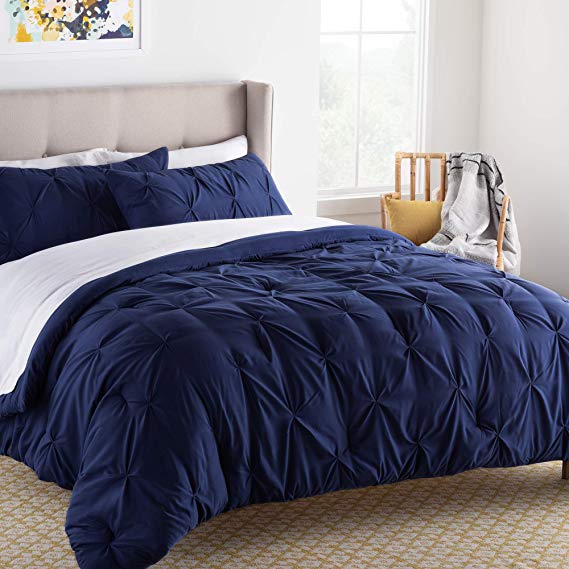 Linenspa All- Season Hypoallergenic - Plush Microfiber Fill - Machine Washable Alternative Comforter, King, Navy Pinch Pleat