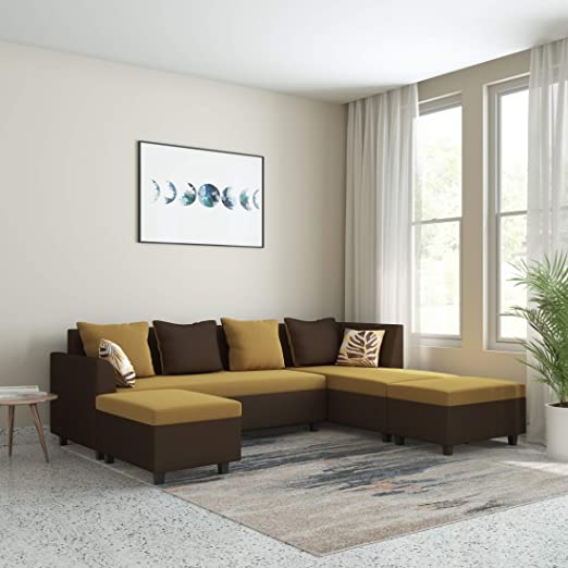 Amazon Brand - Solimo Petunia Fabric 7 Seater RHS L Shape Sofa (Beige & Brown)