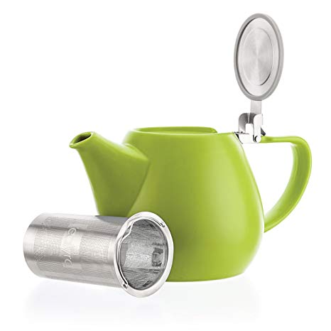 Tealyra - Jove Porcelain Large Teapot Lime - 34.0-ounce (3-4 cups) - Japanese Made - Stainless Steel Lid and Extra-Fine Infuser To Brew Loose Leaf Tea - 1000ml