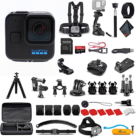 GoPro HERO11 (Hero 11) Black Mini - Waterproof Action Camera with 5.3K Ultra HD Video, 24.7MP Photos, 1/1.9" Image Sensor, Stabilization (CHDHF-111-TH)   50-in-1 Accessory Kit   64GB Card   More