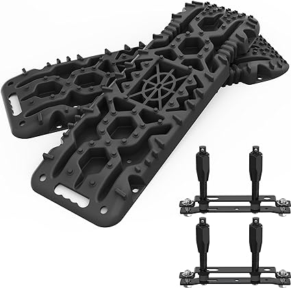 ALL-TOP Traction Boards with Build-in Jack Base, 2PCS Recovery Boards & Mounting Kit for Overlanding (4th Gen, Black)