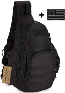 ArcEnCiel Single Shoulder Crossbody Chest Bag School Hunting Heavy Duty Carrier Tactical Sport Survival Military Pack MOLLE System with Patch