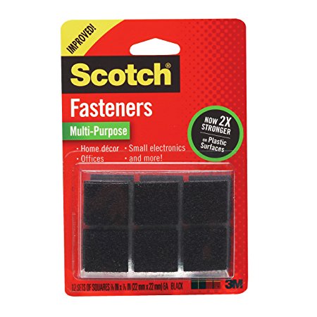 Scotch Multi-Purpose Fasteners, Black, 7/8 x 7/8 Inch, 12 Sets per Pack (RF7021)