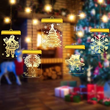 5 Pieces Christmas Window String Lights 3D Acrylic Fairy Lights Christmas String Lights with USB Powered Christmas Decorations 8 Lighting Modes with Remote Controls for Outdoor, Indoor, Warm White