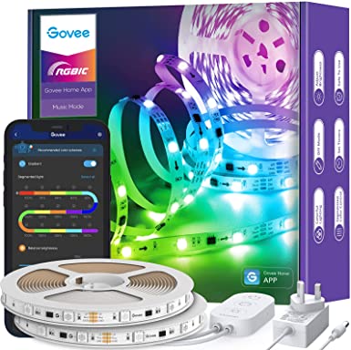 Govee RGBIC LED Strip Lights, 10m Bluetooth LED Lights, Segmented APP Control Rainbow Colour Picking, Music Sync LED Lights for Bedroom, 2 Rolls of 5m