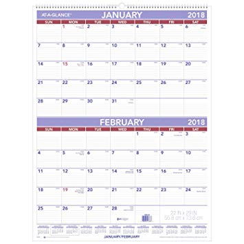 AT-A-GLANCE Two Month Wall Calendar, January 2018 - December 2018, 22" x 29", White (PM928)