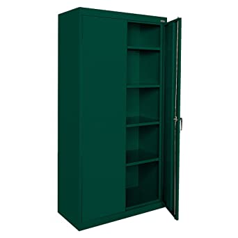 Sandusky Lee CA41361872-08, Welded Steel Classic Storage Cabinet, 4 Adjustable Shelves, Locking Swing-Out Doors, 72" Height x 36" Width x 18" Depth, Forest Green