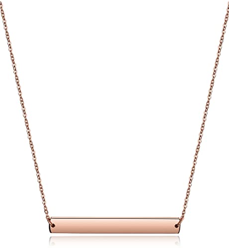 Wistic Bar Necklace Stainless Steel Gold Plated Adjustable with Engravable Bar Pendant(16Inch 2)