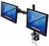 EZM Dual Monitor Mount Stand holds monitors up to 27 widescreen Uses standard Vesa mount Clamps to Desk 002-0007