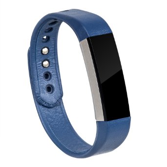 Fitbit Alta Bands, Wearlizer Genuine Leather Smart Watch Replacement Strap Wristband for Fitbit Alta - Small Blue