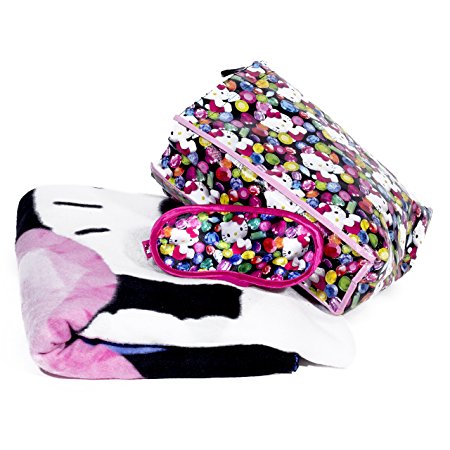 Hello Kitty Jewel Tote Bag, Throw Fleece Blanket and Eye Mask 3 pc Set