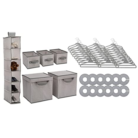 Delta Children Nursery Storage 48 Piece Set - Easy Storage/Organization Solution - Keeps Bedroom, Nursery & Closet Clean, Grey