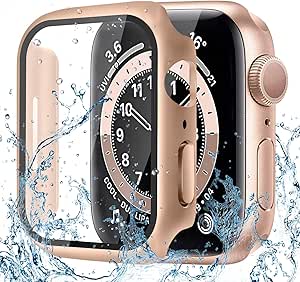 CAERMA Apple Watch用 ケース iWatch Series 9/SE2/SE/8/7/6/5/4 41mm対応 超薄型 アップルウォッチ用 ケース 防水 硬度9H 強化ガラス 高透過率 高耐久 耐衝撃 全面保護 Apple Watch用 カバー ゴールド