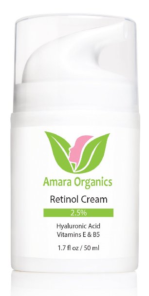 Amara Organics Retinol Cream for Face 25 with Hyaluronic Acid and Vitamins E and B5 17 fl oz