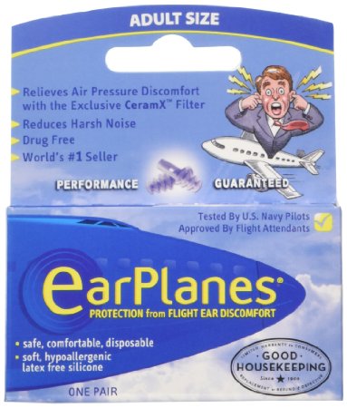 Ear Plugs - Airplane Travel Ear Protection And Pain Reliever 3-Pair - Adult