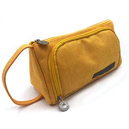 Large Capacity Pencil Case, Portable Zipper Closure Makeup Bag, Canvas Cell Phone Earphone Pouch (yellow)