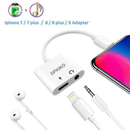 Iphone 7/8/X Adapter, Lightning to Headphone Jack Adapter, DPKIKO Iphone Aux Adapter Audio & Charge Cable Connector Charger Splitter for Iphone X/8/8 Plus/7/7 Plus