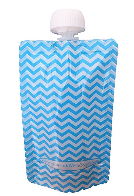 Reusable Baby Food Pouch - 5 Pack Blue Chevron - 5 oz size by Nourish with Style