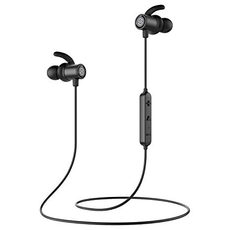 Magnetic Wireless Earbuds Slim Bluetooth Headphones Sport In-Ear Earphones with Mic (NANO Coating with Metallic Housing,IPX4, Bluetooth 4.1 aptx, 8 Hours Playing Time,Customizable Accessories)- Black