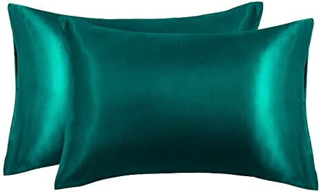 EXQ Home Satin Pillowcase for Hair and Skin, Green King Size Pillow Cases Set of 2 with Envelope Closure (20x40 Inches)