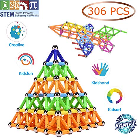 Veatree 306 Pieces Magnetic Sticks Building Blocks Toys, Magnet Construction Build Kit Education Toys 3D Puzzle for Kids and Adult, Playing Stacking Game with Magnetic Sticks and Balls, Color Random