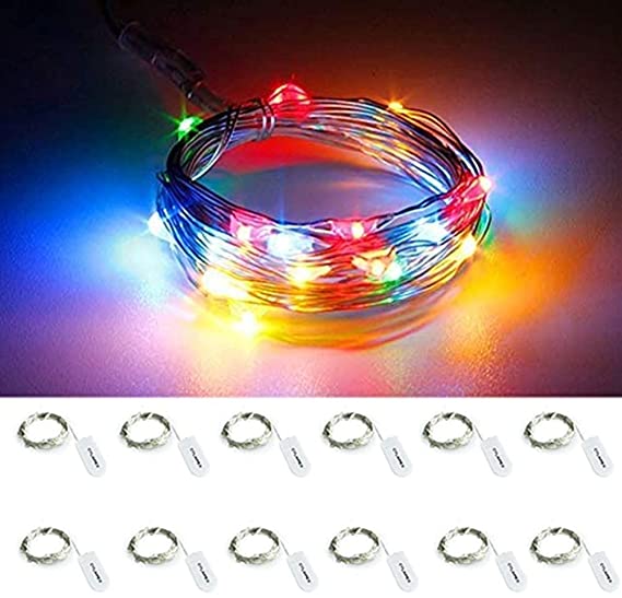CYLAPEX 12 Pack Multicolor Fairy String Lights Battery Operated Fairy Lights Firefly Lights Micro LED Starry String Lights on 3.3ft/1m Silvery Copper Wire for DIY Christmas Decoration Costume Wedding