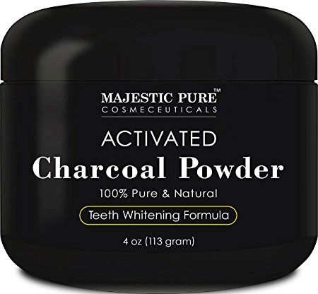 Majestic Pure Teeth Whitening Activated Charcoal Powder - Natural Teeth Whitener with Coconut Charcoal, 4 oz