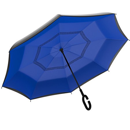 Gideon Original Windproof Vented Double Layer Reverse Umbrella, 39 Inch Diameter – Ergonomic Slip Proof C Handle – Self Standing – Withstands Winds Up To 55 MPH Workmanship