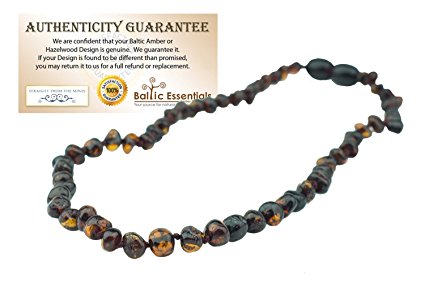 Baltic Amber Teething Necklace for Babies Raw Black Cherry Baby Infant Toddler Drooling Teething Pain Organic Natural Certificated Authentic - Real maximum effective Jewelry Guaranteed.