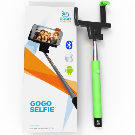 Voted 1 Selfie Stick Green Most Popular Universal Bluetooth Monopod for iPhone 6 6 Plus 6s Galaxy Android and All Smartphones GoGo Selfie - Best Longest and Coolest Selfie Tool on the Market