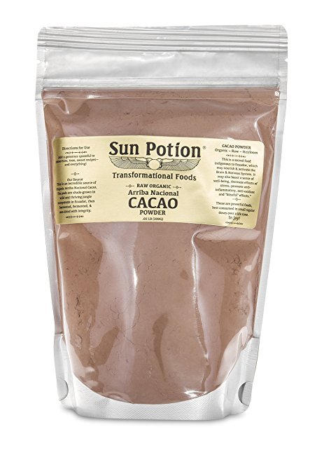 Cacao Powder by Sun Potion - Raw, Certified Organic, Premium Arriba Nacional - Unsweetened Cocoa Superfood and Supplement - Dark Chocolate Beans - 300g Pouch