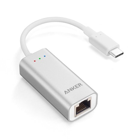 Anker USB-C to Ethernet Adapter for USB Type-C Devices Including the new MacBook 2016, ChromeBook Pixel and More (Silver Aluminum)