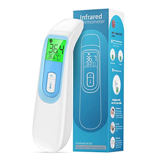 (2020 New Version) Thermometer for Fever, Forehead Thermometer for Adults Non Contact, Infrared Digital Ear Thermometer with Fever Alarm and Memory Function (Battery Not Included)