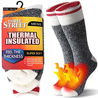 Warm Thermal Socks, Three street Unisex Winter Fur Lined Boot Thick Insulated Heated Socks For Cold Weather