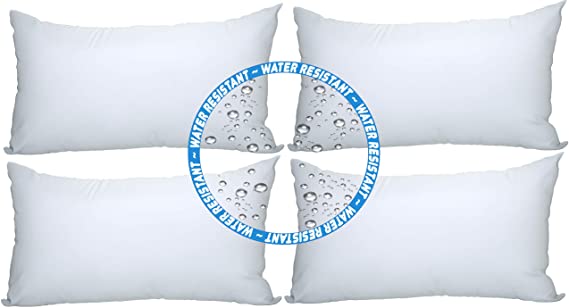 Foamily 4 Pack - 12" x 20" Foamily Premium Outdoor Water and Mold Resistant Hypoallergenic Stuffer Pillow Throw Inserts Sham Square Form, Standard / White