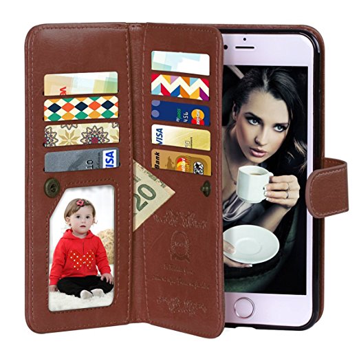 iPhone 6 Plus Case, Vofolen Detachable iPhone 6S Plus Wallet Case Folio Flip PU Leather Protective Shell Magnetic Slim Cover Card Holder Wrist Strap for iPhone 6  6S Plus 5.5 inch(Brown)