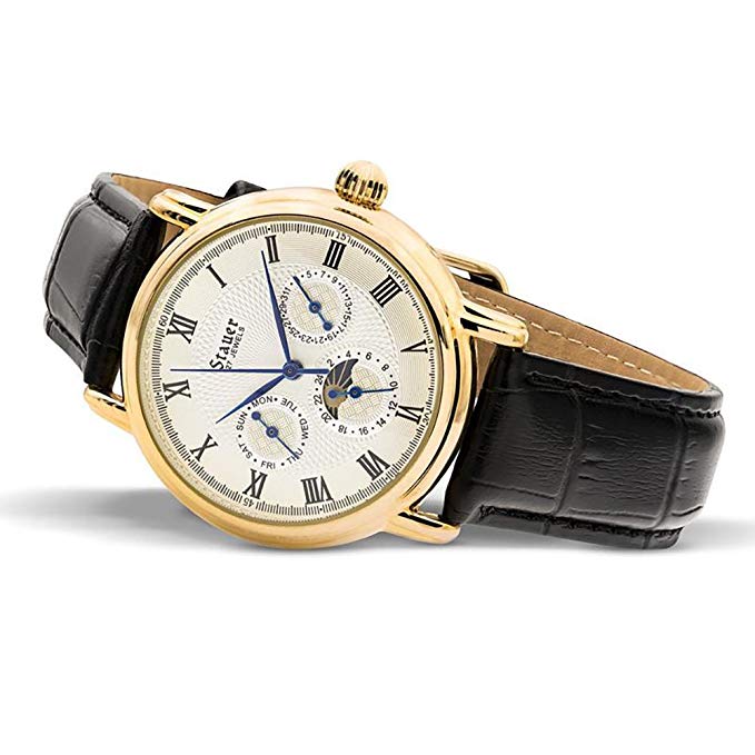 Stauer Men’s Magnificat II Automatic Watch with Gold Fused Case and Genuine Black Leather Band