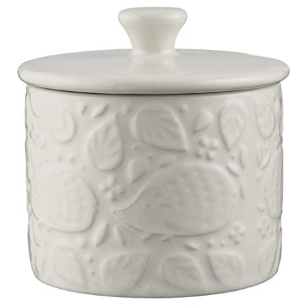 Mason Cash In the Forest Sugar Bowl With Lid, Durable Stoneware, Intricate Embossed Design, 8-Fluid Ounces, Dishwasher Safe, Cream