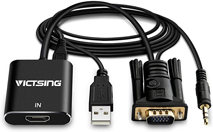 VicTsing HDMI to VGA Adapter with Audio Cable, 1080P HDMI Female to VGA Male Adapter Converter with 3.5mm Audio Cable and Micro USB Charging Cord for DVD Player, Tablet PC, Digital/SLR Camera - Black