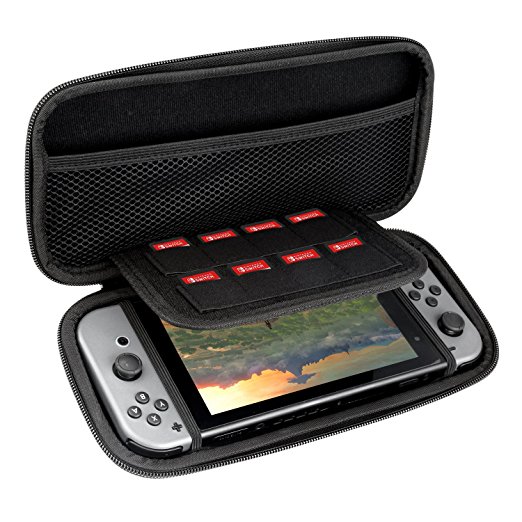 Pecham Travel Carring Case for Nintendo Switch - Protective Storage Bag with 8 Game Holders - Black
