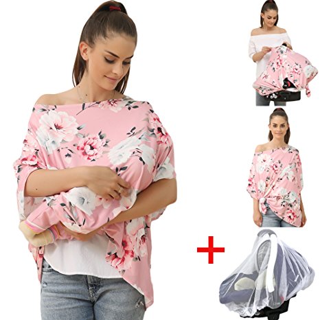 Mother's Nursing Cover, Multi-Use Baby Car Seat Cover, Lactating Women Breastfeeding Clothes, Lightweight And Maternity Dress Breathable Batwing-sleeved Blouse Shirt (2001-01)