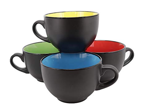 Jumbo Soup Bowl and Cereal Mugs Wide Ceramic Mug Set of 4, 24 Ounce, Matte Black