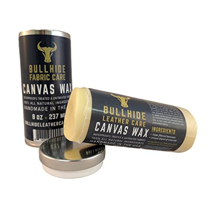 Bullhide Canvas Wax 8 oz - All Natural & Handmade in the USA - Waterproofing wax for fabric bags, shoes, belts, furniture, gloves, jackets, tents, outdoor gear and more