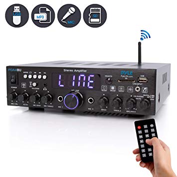 Wireless Bluetooth Home Stereo Amplifier - Multi-Channel 200 Watt Power Amplifier Home Audio Receiver System w/Optical/Phono/Coaxial, FM Radio, USB/SD,AUX,RCA, Mic in - Antenna, Remote - Pyle PDA4BU