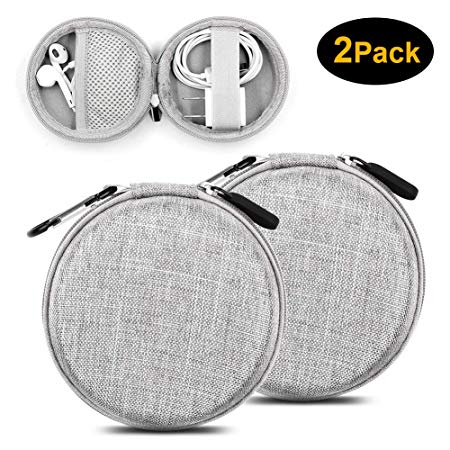 Earbud Case, YOLOCE Mini Earphone Case with Carabiner EVA Hard Protective Carrying Earbuds Case Travel Portable Storage Bag for Earphones & Mini Items (Round-Grey)