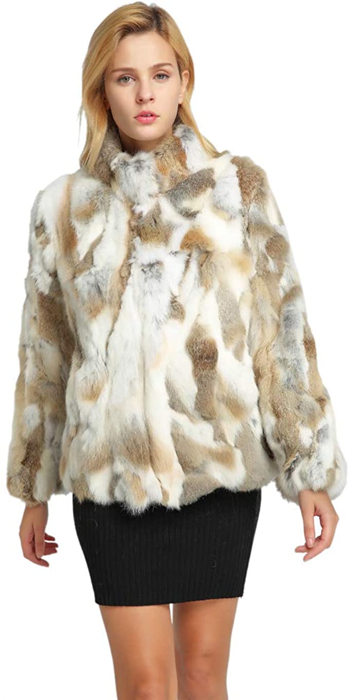 Fur Story Women's Genuine Rabbit Fur Coat for Winter Thick Warm Fur Jacket